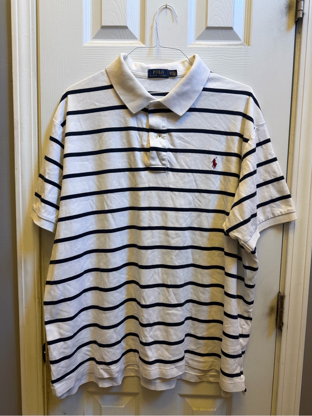Ralph Lauren White Polo with Navy Stripes and Red Pony